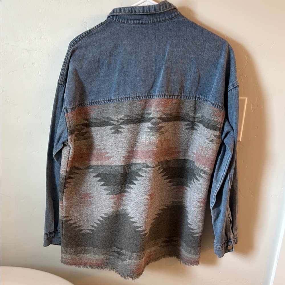 Denim And Patterned Button-Up Jacket - image 2